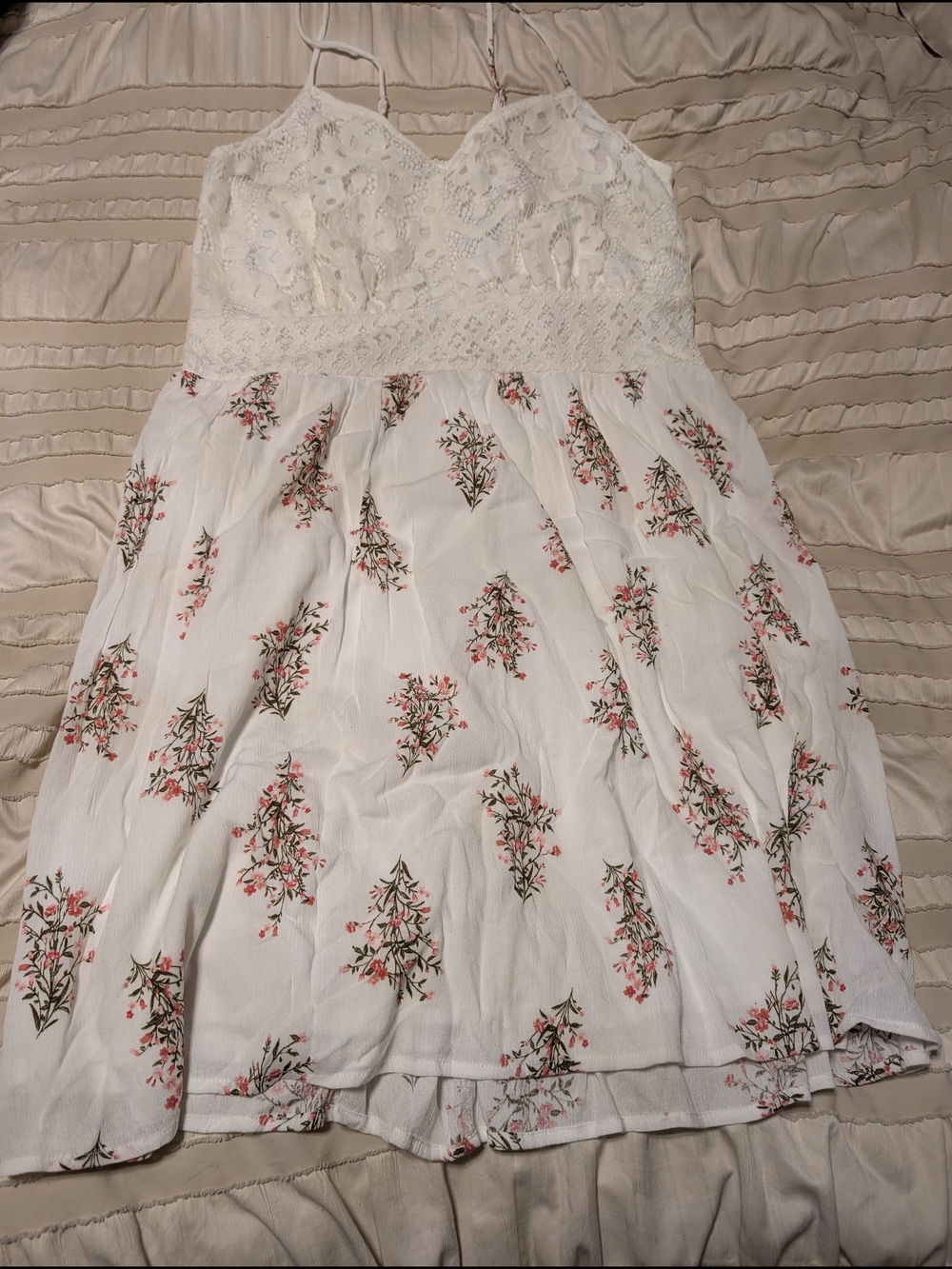 Maurices White Floral Lace-Top Sundress with Pink Accents